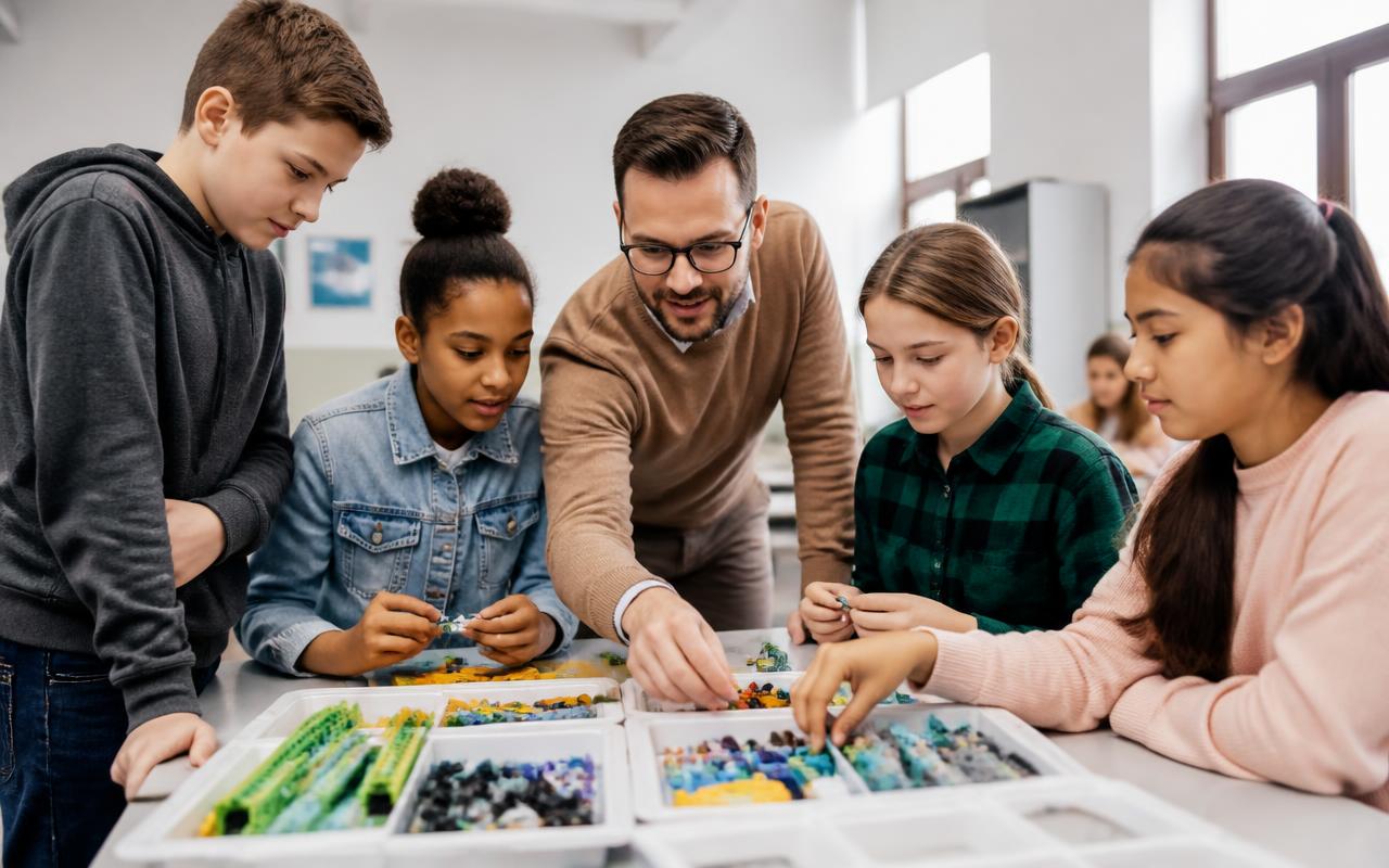 Middle school students exploring career interests with a teacher