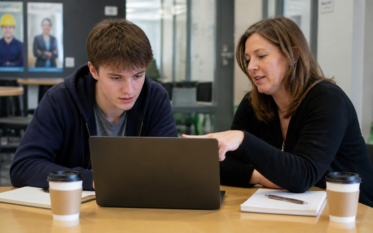 A student answering interview questions on a video call